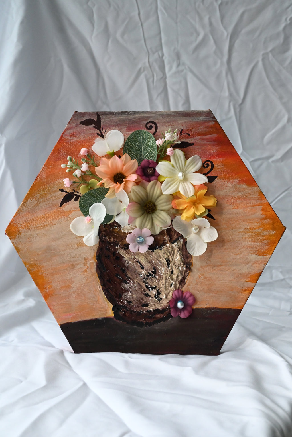 3D Wall Art Flower Vase_ Hexagon shaped Canvas