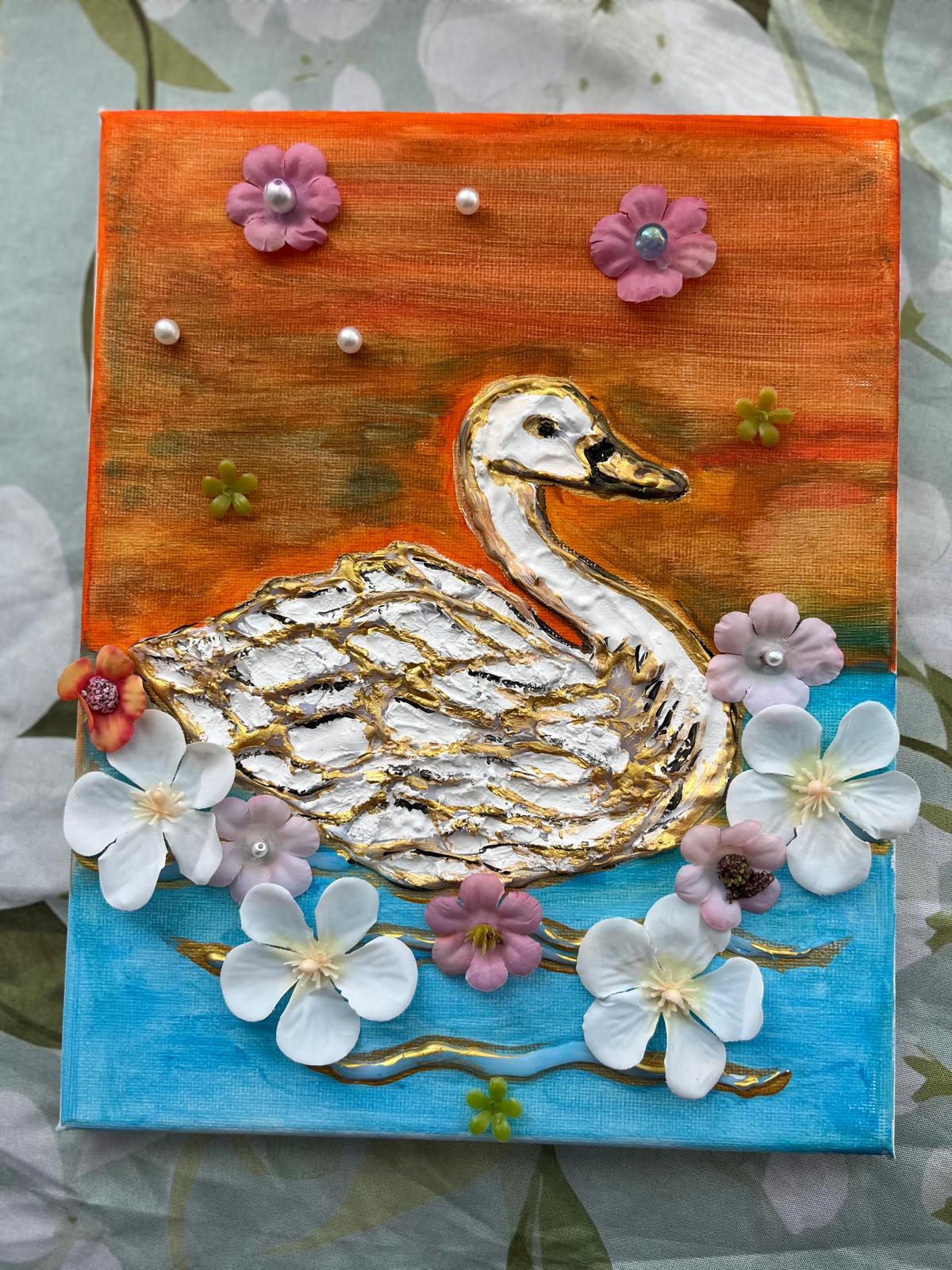 Unique Hand Craft painting- 3 D painting Swan