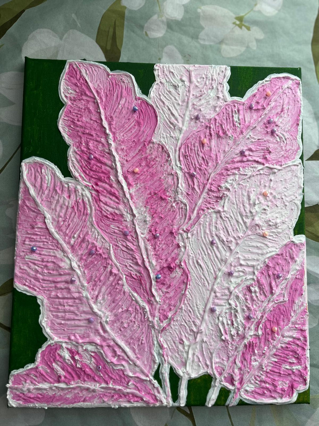 3D hand-painted canvas featuring elegant foliage for a sophisticated look.