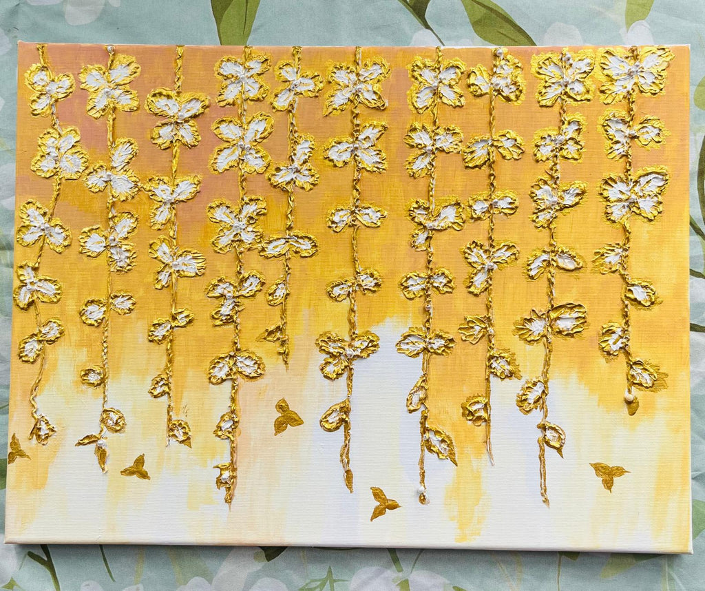 The 3D canvas showcases elegant, hand-painted golden leaf veins.
