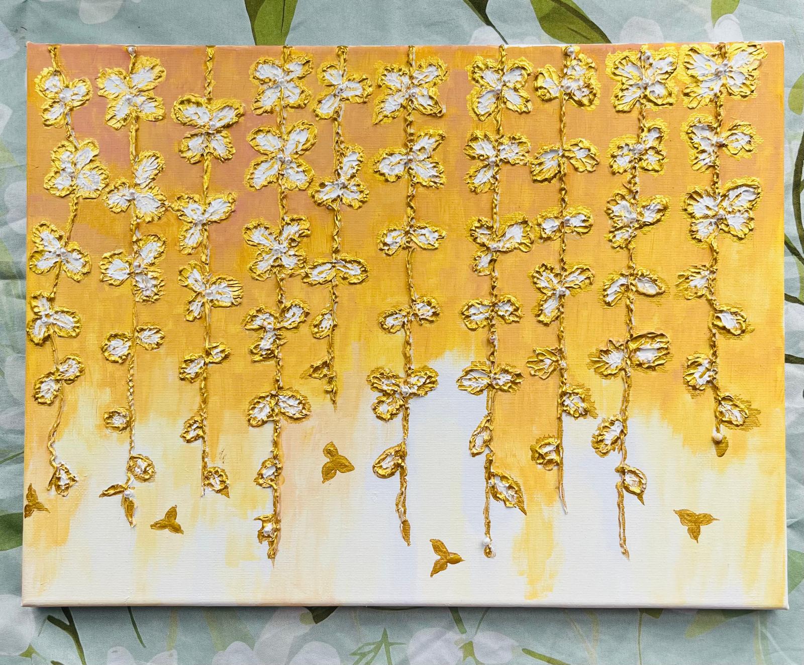 The 3D canvas showcases elegant, hand-painted golden leaf veins.
