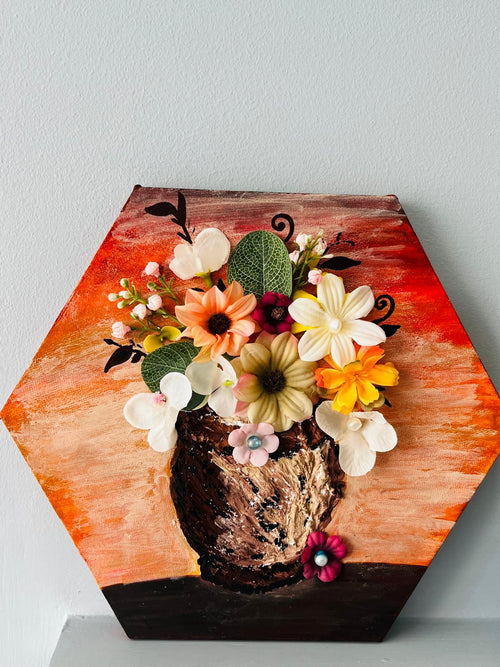 3D Wall Art Flower Vase_ Hexagon shaped Canvas