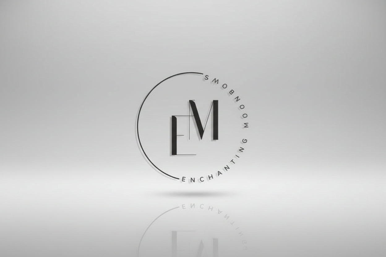 Logo with a stylized 'EM' and 'Enchanting Moonbows' text on a beige background