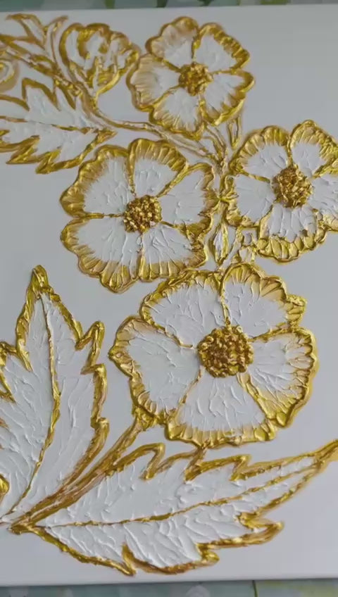 3D canvas adorned with elegant golden flowers, each meticulously hand-painted.
